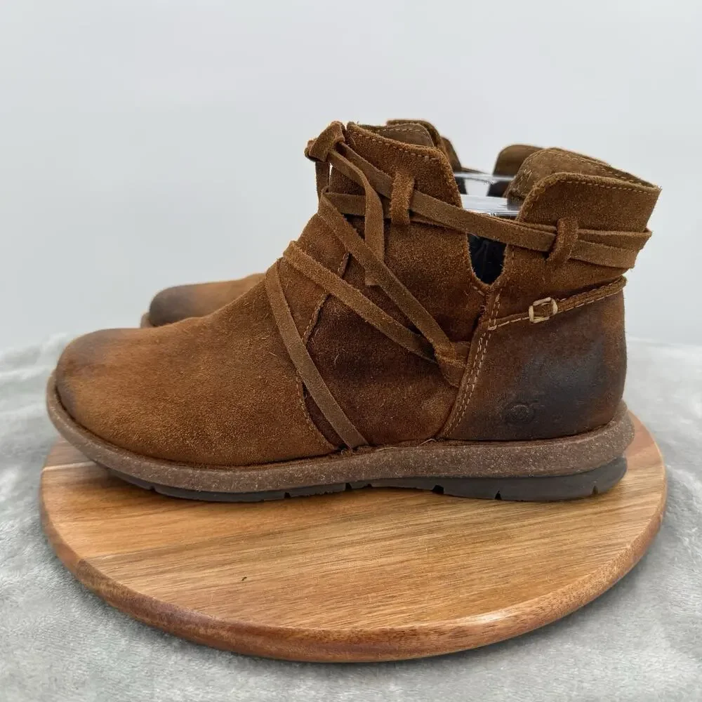 Born Tarkiln Boots Womens 8.5 Brown Distressed Ankle Boot Leather Zip - Picture 2 of 12